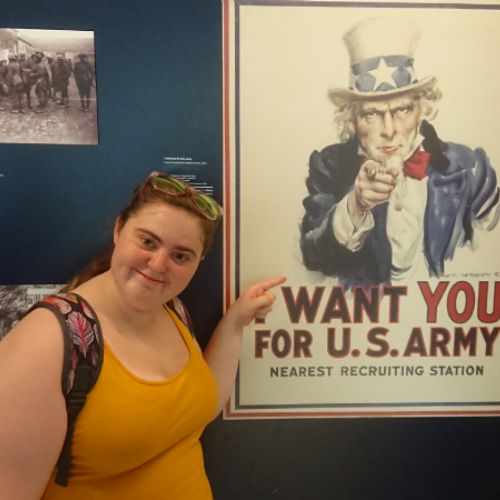 Velma inside the military museum
